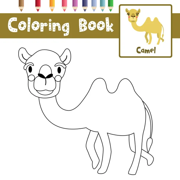 Página Para Colorear Animales Camello Bactriano Para Niños Edad Preescolar — Vector de stock