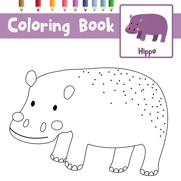 Página Para Colorear Animales Pie Hipopótamo Para Niños Edad Preescolar — Vector de stock
