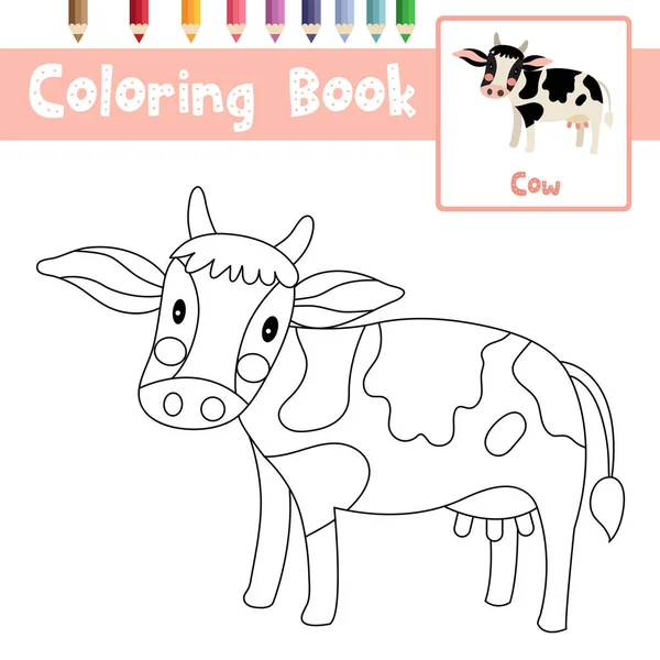 Página Para Colorear Animales Vaca Para Niños Edad Preescolar Actividad — Vector de stock