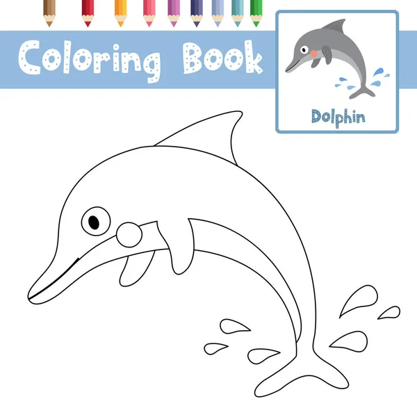 Dibujo Para Colorear Animales Delfines Para Niños Edad Preescolar Actividad — Vector de stock