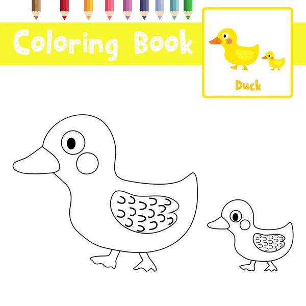 Desenho Para Colorir Animais Mãe Pato Pequeno Para Planilha Educacional —  Vetores de Stock