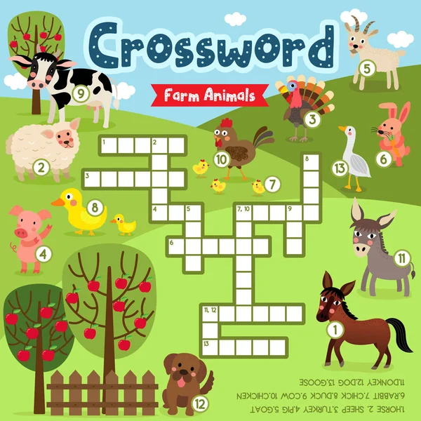 Σταυρόλεξα Παιχνίδι Παζλ Των Ζώων Αγρόκτημα Για Παιδιά Προσχολικής Δραστηριότητας — Διανυσματικό Αρχείο