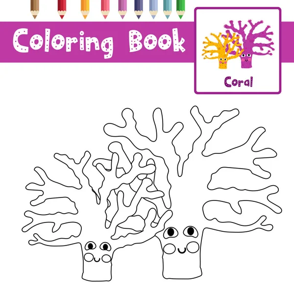 Página Color Los Animales Coral Amarillo Púrpura Para Niños Edad — Vector de stock