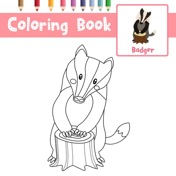 Página Colores Los Animales Badger Para Niños Edad Preescolar Ilustración — Vector de stock