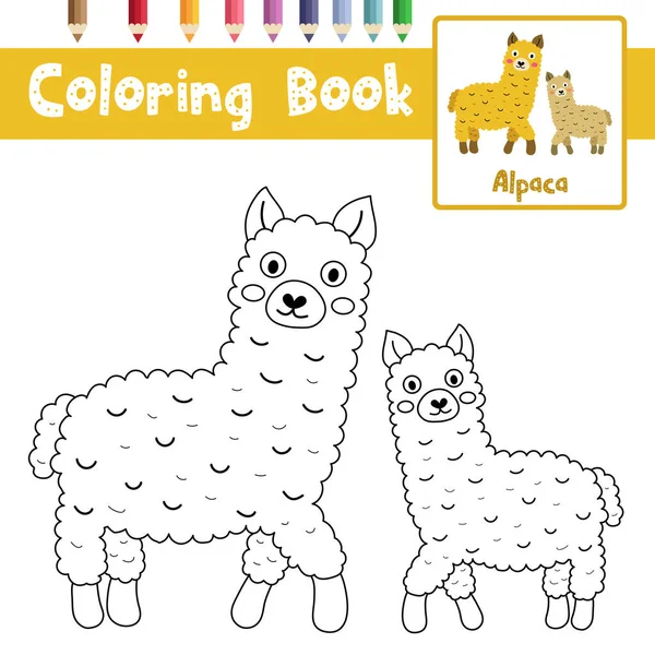 Página Color Los Animales Alpacas Madre Infantil Para Niños Edad — Vector de stock