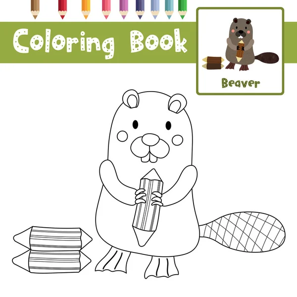 Página Colores Standing Beaver Que Contiene Una Hoja Trabajo Educativa — Vector de stock