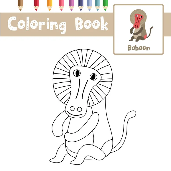 Página Colores Los Animales Sitting Baboon Para Niños Edad Preescolar — Vector de stock