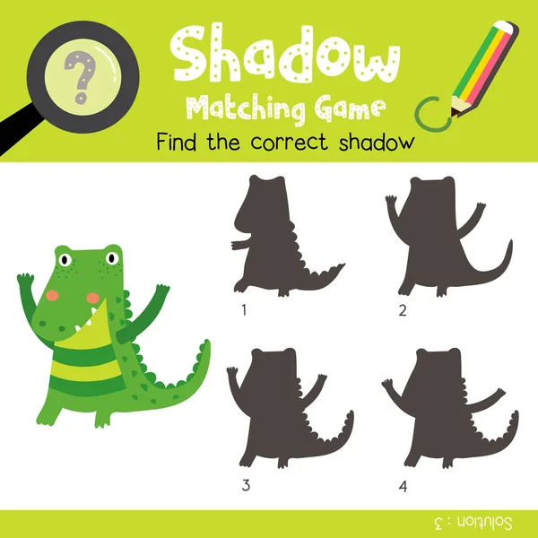 Shadow Matching Game Standing Alligator Animals Preschool Kids Activity Worksheet — Stock Vector