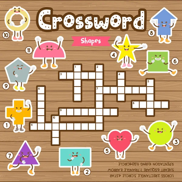 Crosswords Puzzle Game Shapes Preschool Kids Activity Worksheet Colorful Printable — Vettoriale Stock