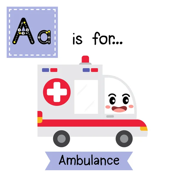 Letter Cute Children Colorful Transportations Abc Alphabet Tracing Flashcard Ambulance — Stock Vector