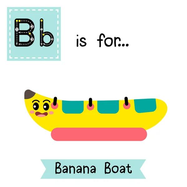 Buchstabe Niedlich Kinder Bunte Transporte Abc Alphabet Rückverfolgungskarteikarte Von Bananenboot — Stockvektor