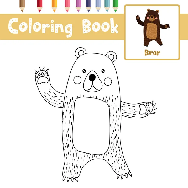 Halaman Mewarnai Beruang Berdiri Mengangkat Dua Tangan Hewan Untuk Anak Grafik Vektor