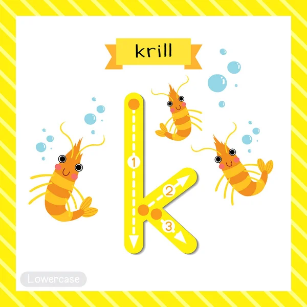 子供のための英語の語彙や手書きのベクトルイラストを学ぶためのKillのフラッシュカードを追跡する文字K小文字かわいい子供カラフルな動物園や動物Abcのアルファベット — ストックベクタ
