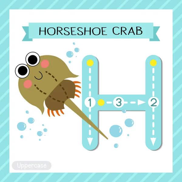 대문자귀여운 어린이 동물원 Abc 알파벳 Horseshoe Crab 단어와 삽화를 배우는 — 스톡 벡터