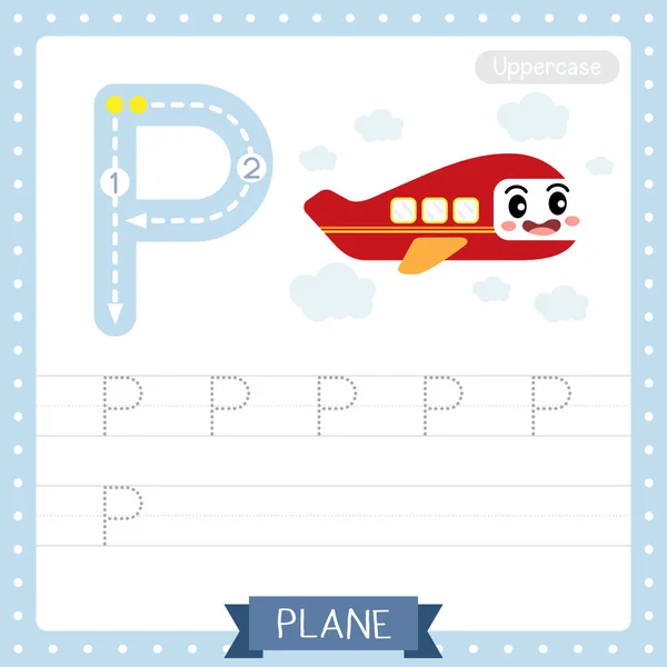 Letter Uppercase Cute Children Colorful Transportations Abc Alphabet Tracing Practice — Stock Vector