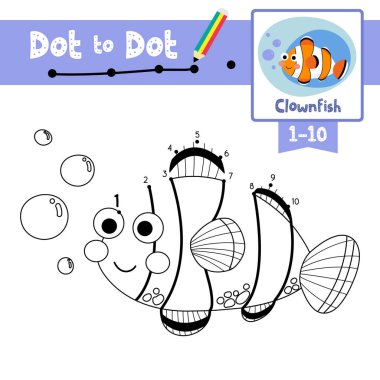 Dot to dot educational game and Coloring book of Happy Clownfish animals cartoon character for preschool kids activity about learning counting number 1-10 and handwriting practice worksheet. Vector Illustration. vector Dot to dot educational game and Coloring book of Happy Clownfish animals cartoon character for preschool kids activity about learning counting number 1-10 and handwriting practice worksheet. Vector Illustration. vector