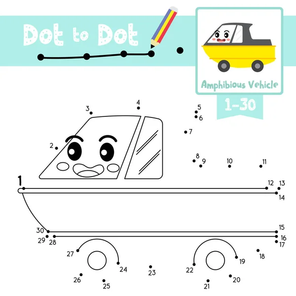 Dot Dot Vzdělávací Hra Omalovánky Roztomilé Obojživelné Vozidlo Kreslený Charakter — Stockový vektor