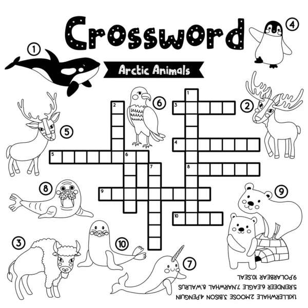 Mots Croisés Jeu Puzzle Animaux Arctiques Pour Les Enfants Âge — Image vectorielle