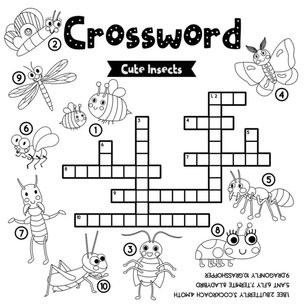 Crosswords Puzzle Játék Rovar Bug Állatok Óvodáskorú Gyerekek Tevékenység Munkalap — Stock Vector