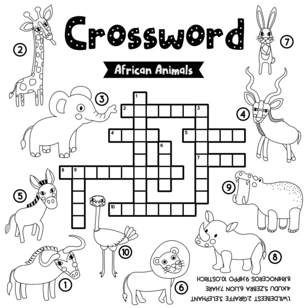 Kreuzworträtsel Puzzle Spiel Von Afrikanischen Tieren Für Vorschulkinder Aktivität Arbeitsblatt — Stockvektor