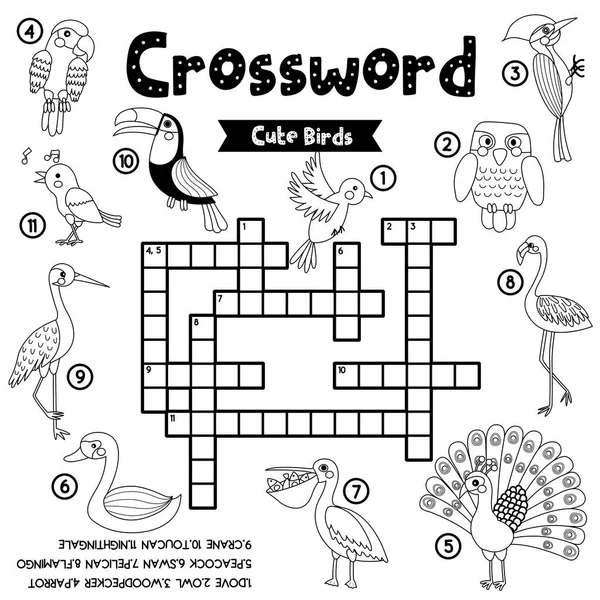 Crosswords Jogo Quebra Cabeça Animais Pássaros Bonitos Para Crianças Pré — Vetor de Stock