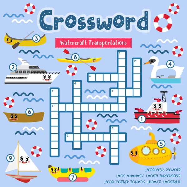 Crucigramas Juego Puzzle Embarcaciones Transporte Para Niños Preescolares Hoja Trabajo — Archivo Imágenes Vectoriales