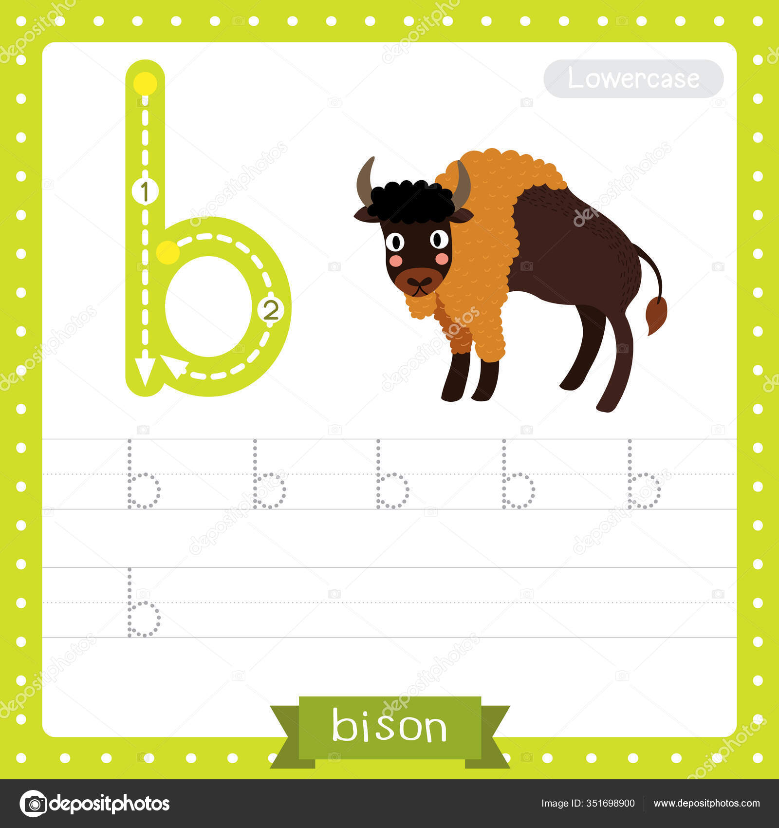 文字b小文字かわいい子供カラフルな動物園や動物abcのアルファベット追跡練習ワークシート英語の語彙や手書きベクトルイラストを学ぶためのbisonの ストックベクター C Natchapohn