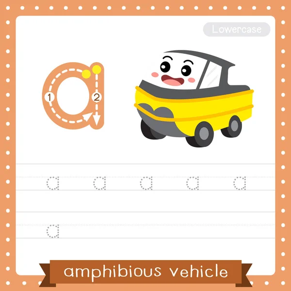 List Lowercase Cute Children Colorful Transportations Abc Alfabet Tracing Practice — Wektor stockowy