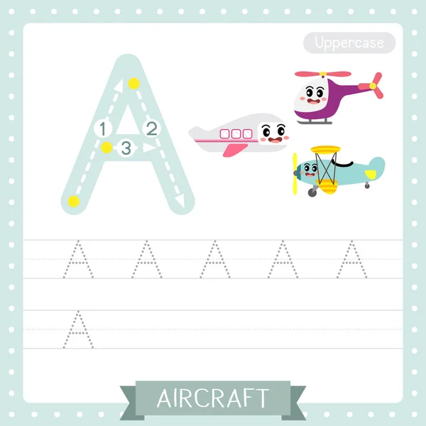 Letter Uppercase Cute Children Colorful Transportations Abc Alphabet Tracing Practice — Stock Vector