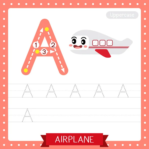 Letter Uppercase Cute Children Colorful Transportations Abc Alfabet Tracing Practice — Stockvector