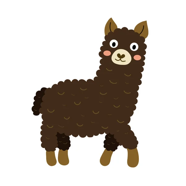 Personagem Desenhos Animados Alpaca Marrom Escuro Isolado Fundo Branco Ilustração —  Vetores de Stock