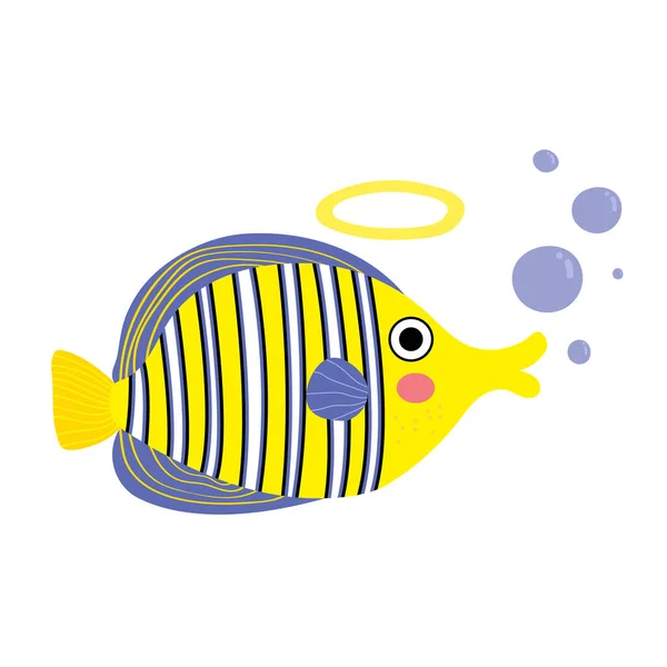 Angelfish Con Bolle Personaggio Dei Cartoni Animati Isolato Sfondo Bianco — Vettoriale Stock