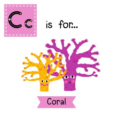 tracing letter C for yellow coral and purple coral. clipart