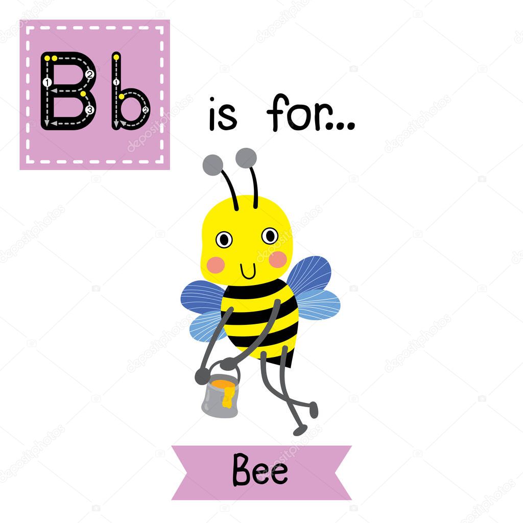 tracing letter B for Happy big Bee flying around with a brimful jar of delicious honey