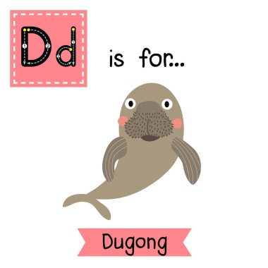 Letter D tracing. Happy Dugong clipart