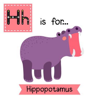 Letter H tracing. Hippopotamus opening mouth. clipart