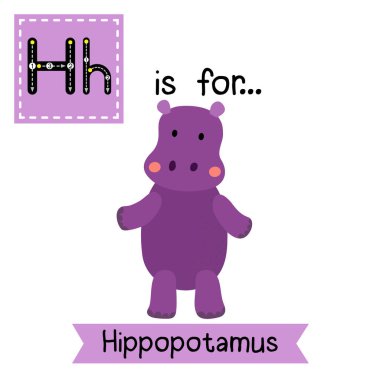 Letter H tracing. Hippopotamus standing on two legs. clipart