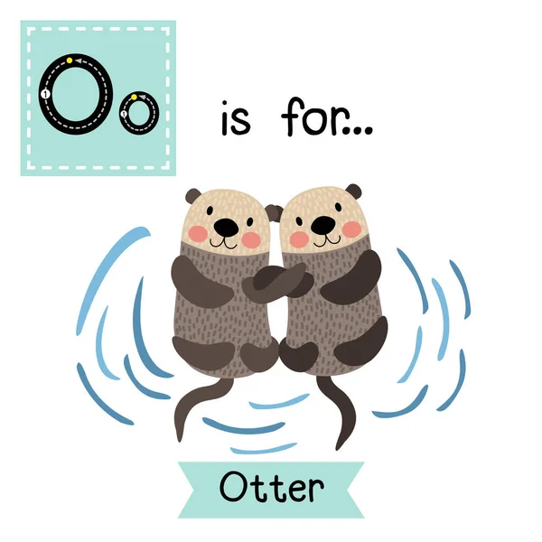 Letra Rastreo Otter Pareja Cogida Mano — Vector de stock