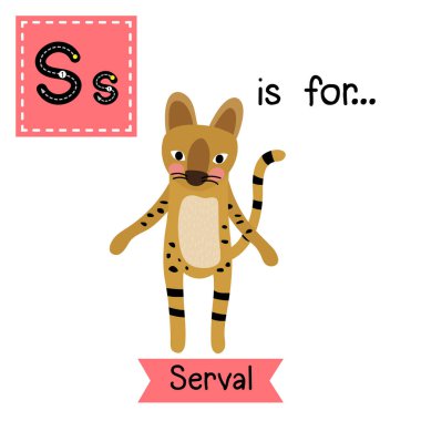Letter S tracing. Serval Cat. clipart