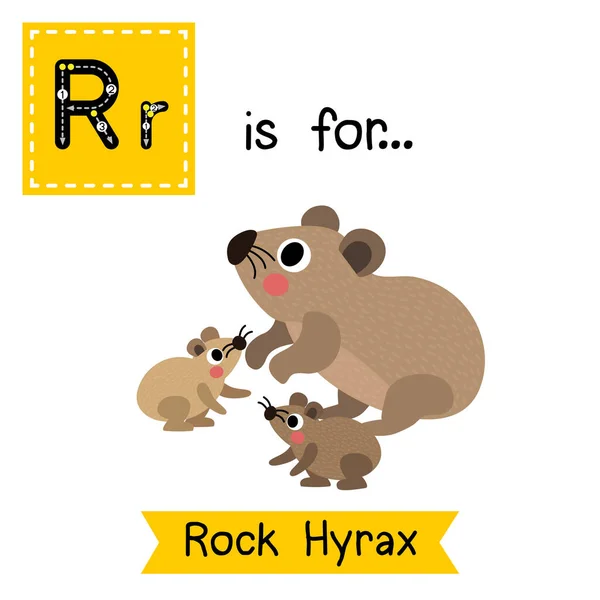 Letter Tracing Rock Hyrax Family Side View — Stock Vector