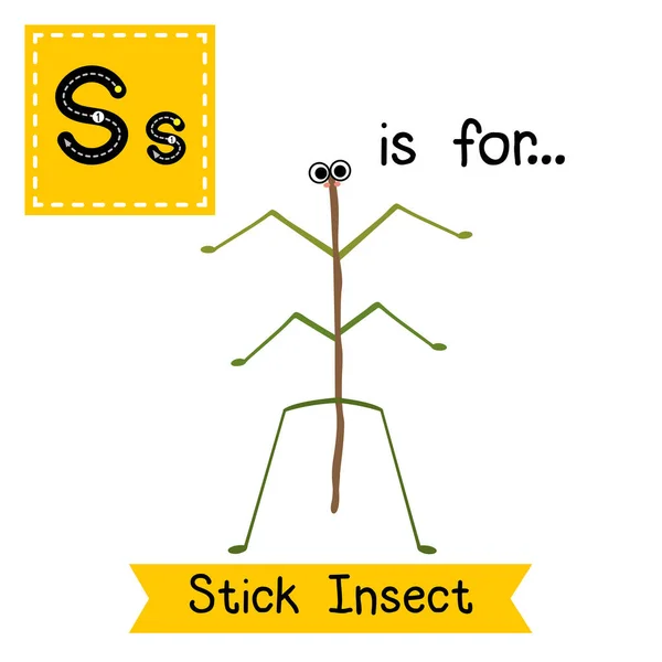 Letra Rastreo Stick Insecto Pie Sobre Dos Piernas — Vector de stock