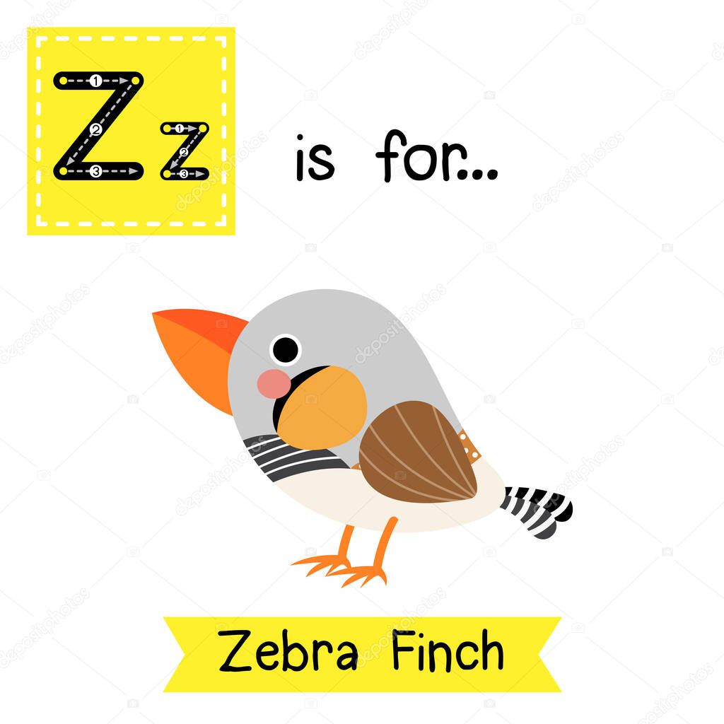 Letter Z tracing. Zebra Finch bird.
