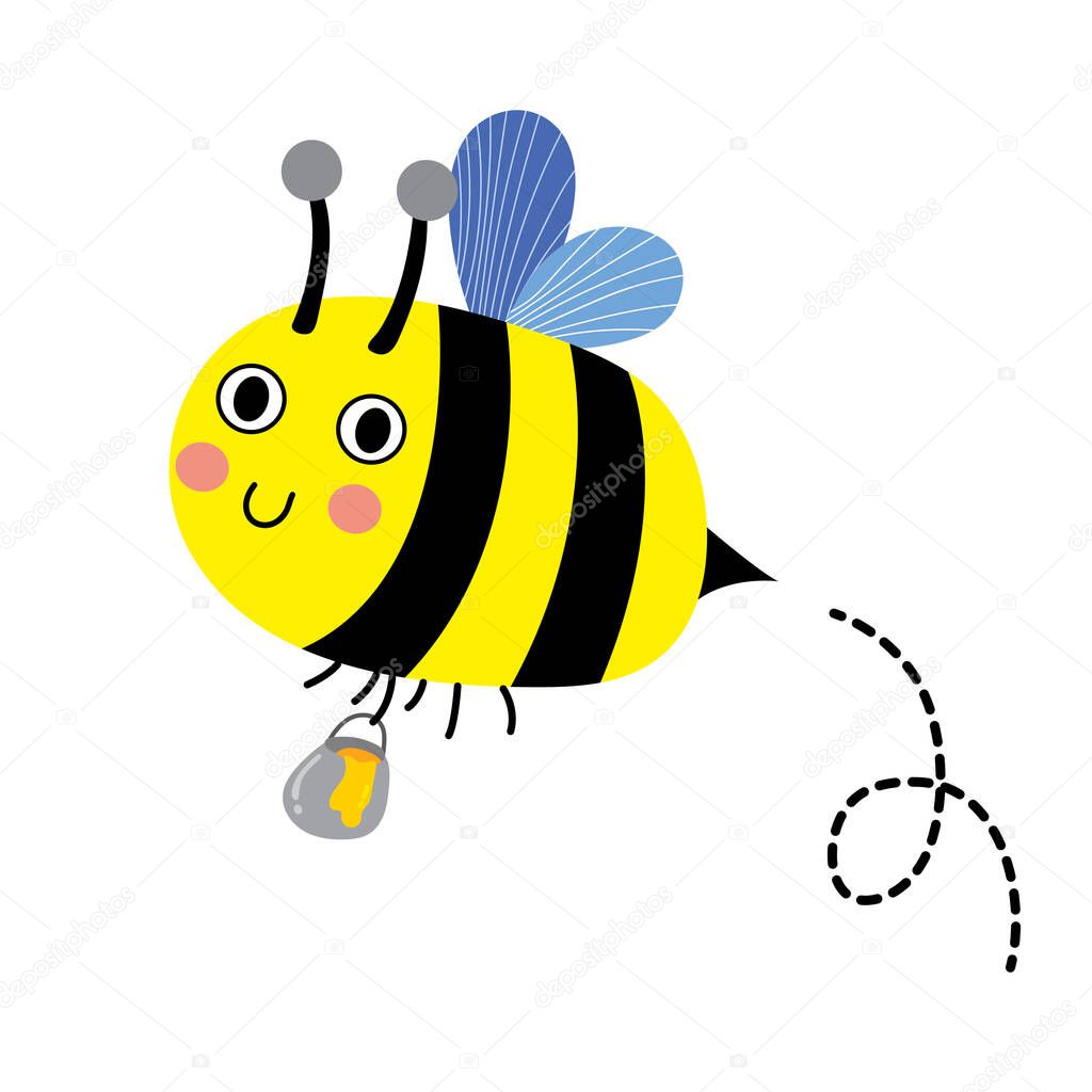 A bee flying with jar of honey animal vector illustration.