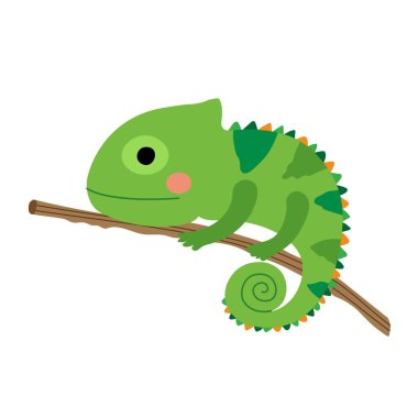 Chameleon on branch animal cartoon character vector illustration clipart