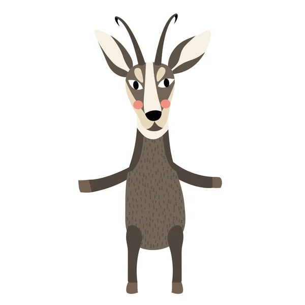 Chamois Standing Two Legs Animal Cartoon Character Vector Illustration — Stock Vector