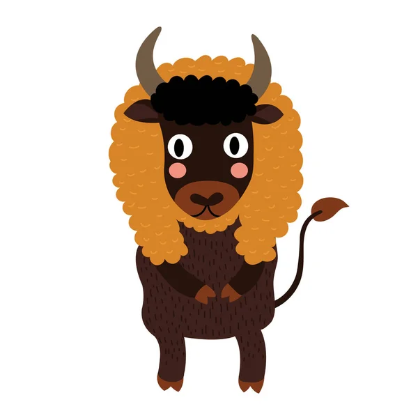 Bisão Roubd Olhos Animal Desenho Animado Personagem Vetor Ilustração —  Vetores de Stock