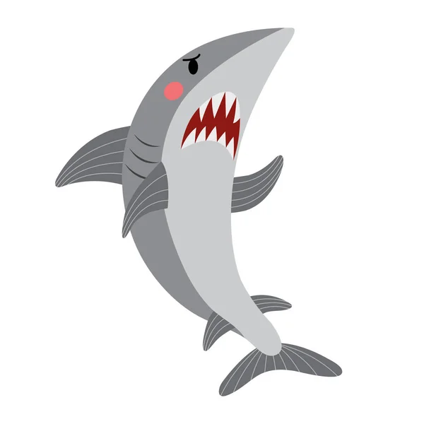 Angry Shark Animale Cartone Animato Personaggio Vettoriale Illustrazione — Vettoriale Stock
