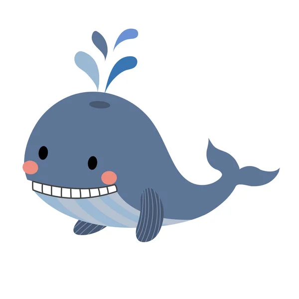 Blauwal Tier Zeichentrickfigur Vektor Illustration — Stockvektor
