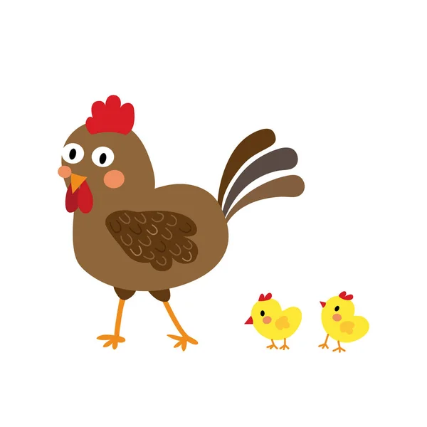 小鸡和小鸡动物卡通人物矢量图解 — 图库矢量图片