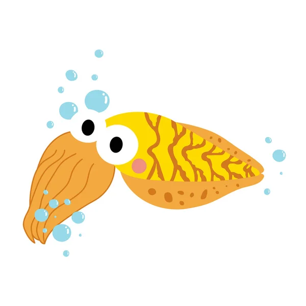 Cuttle Fish Animal Cartoon Character Vector Illustration — Stock Vector